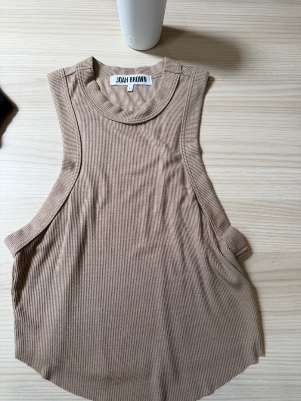 Joah Brown Ribbed Sleeveless Tank Top in Taupe Beige